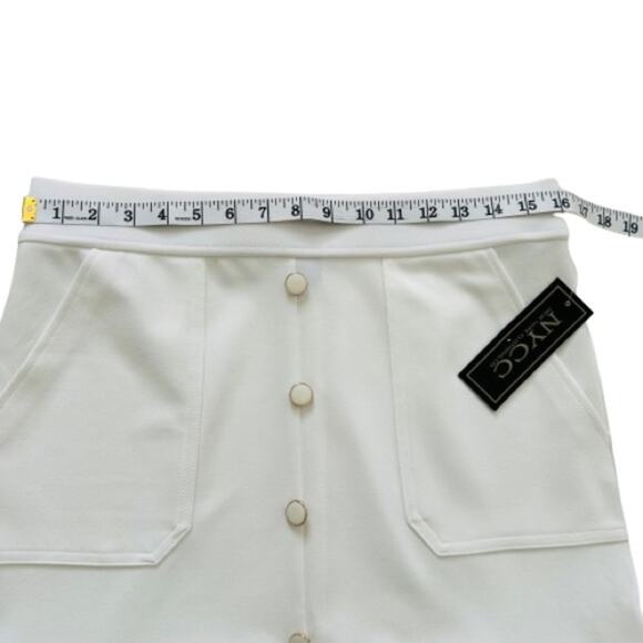 NYCC Ivory Pockets Enamel Buttons Flounce Hem Trumpet Skirt Size Medium NEW - Picture 8 of 12